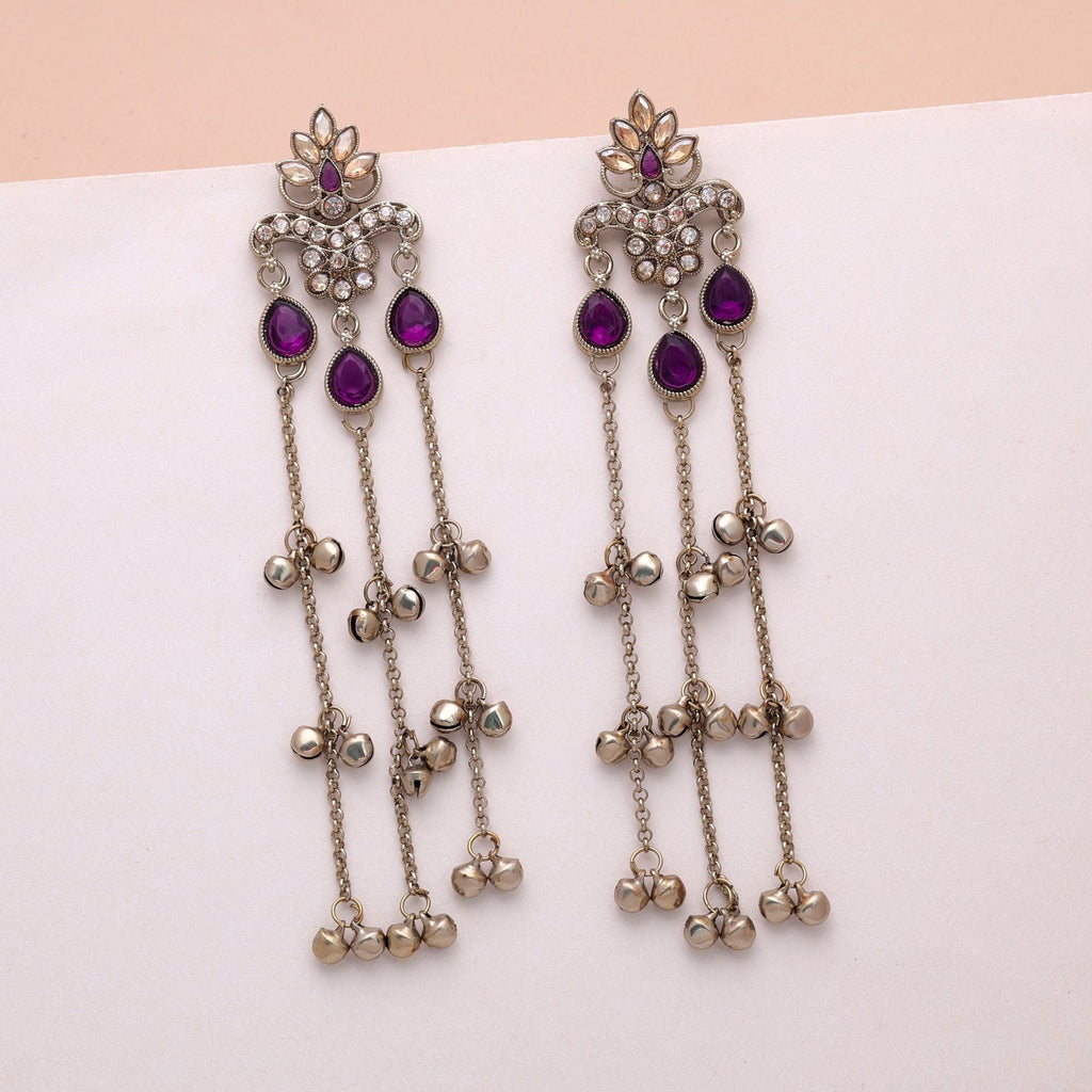 Purple Color Long Kashmiri Earrings Designer Traditional Style