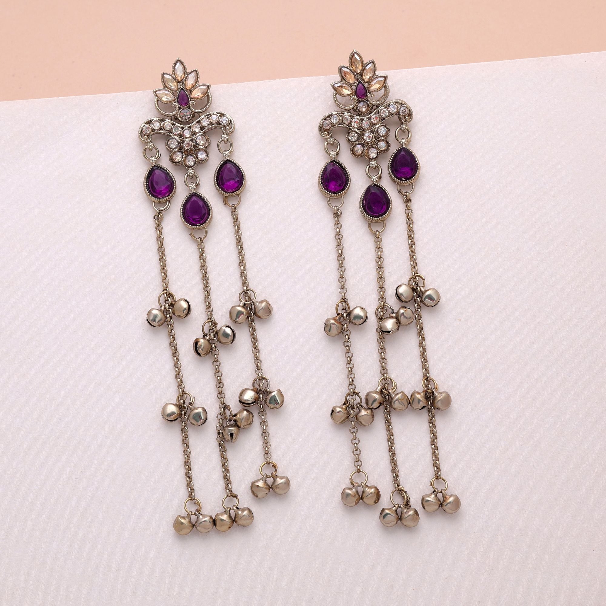 Purple Color Long Kashmiri Earrings Designer Traditional Style