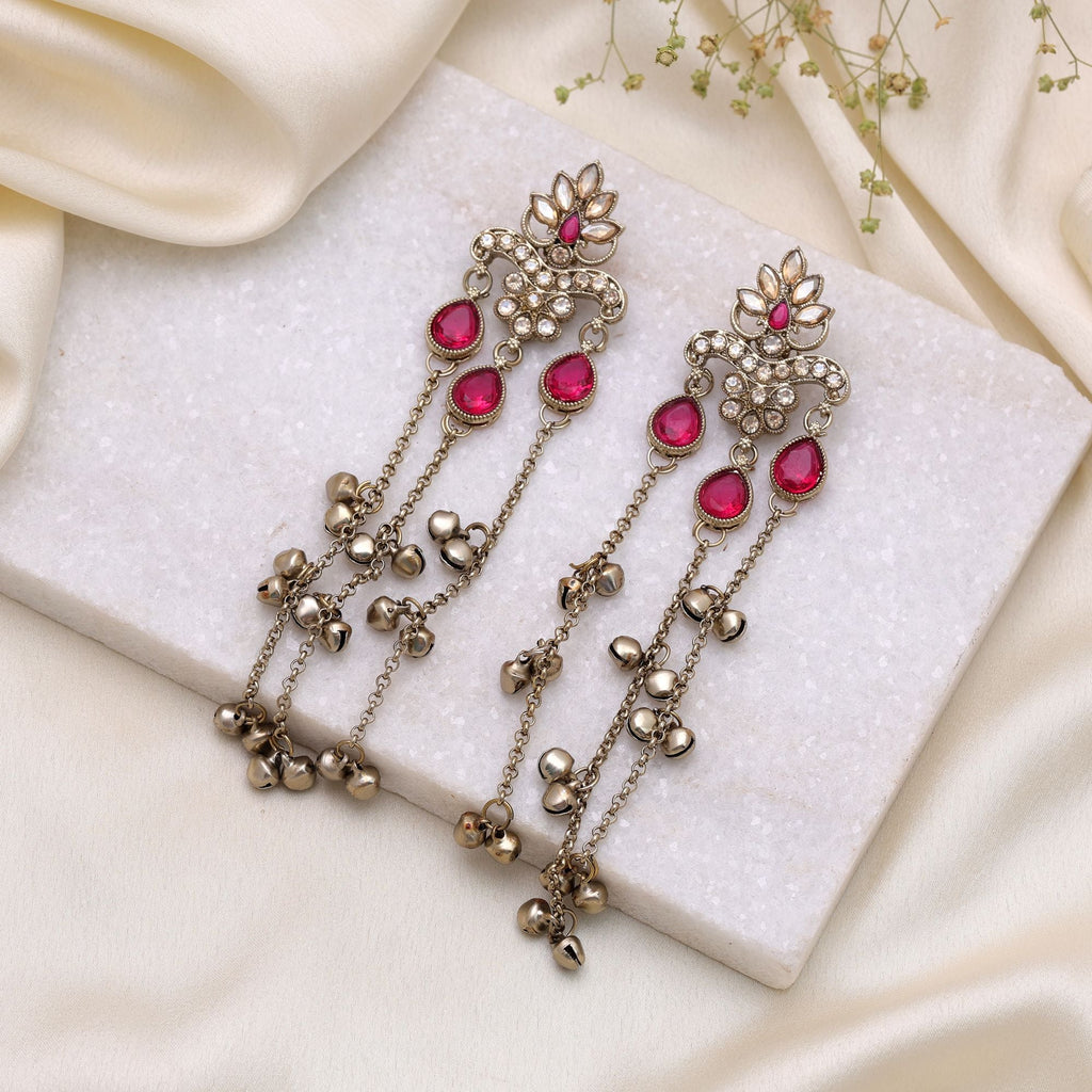 Rani Color Long Kashmiri Earrings Handmade Ethnic Style