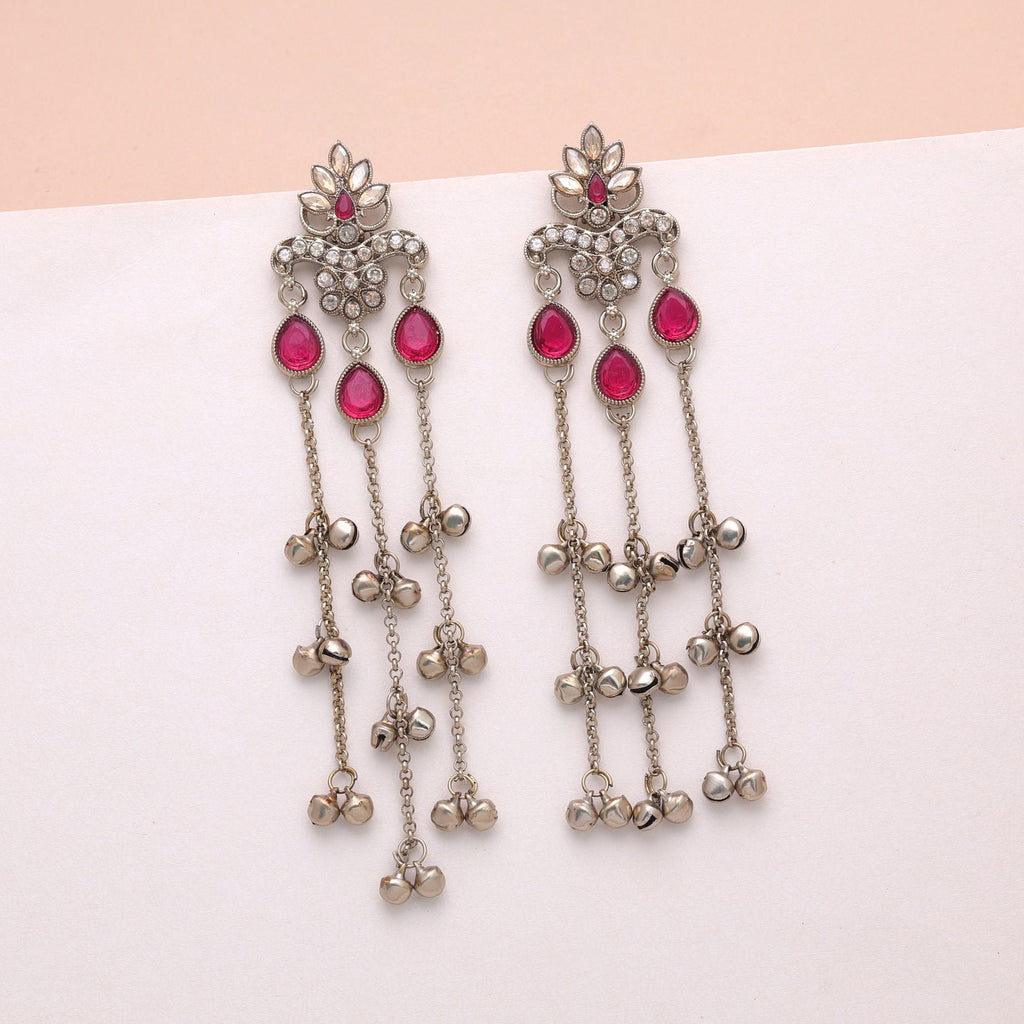 Rani Color Long Kashmiri Earrings Handmade Ethnic Style