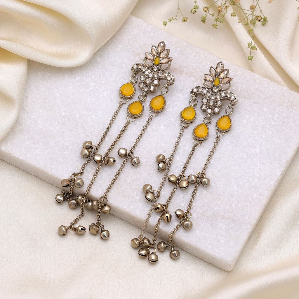 Yellow Color Long Kashmiri Earrings Ethnic Party Wear