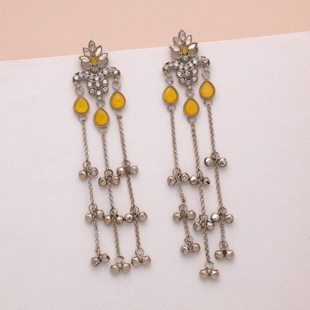 Yellow Color Long Kashmiri Earrings Ethnic Party Wear
