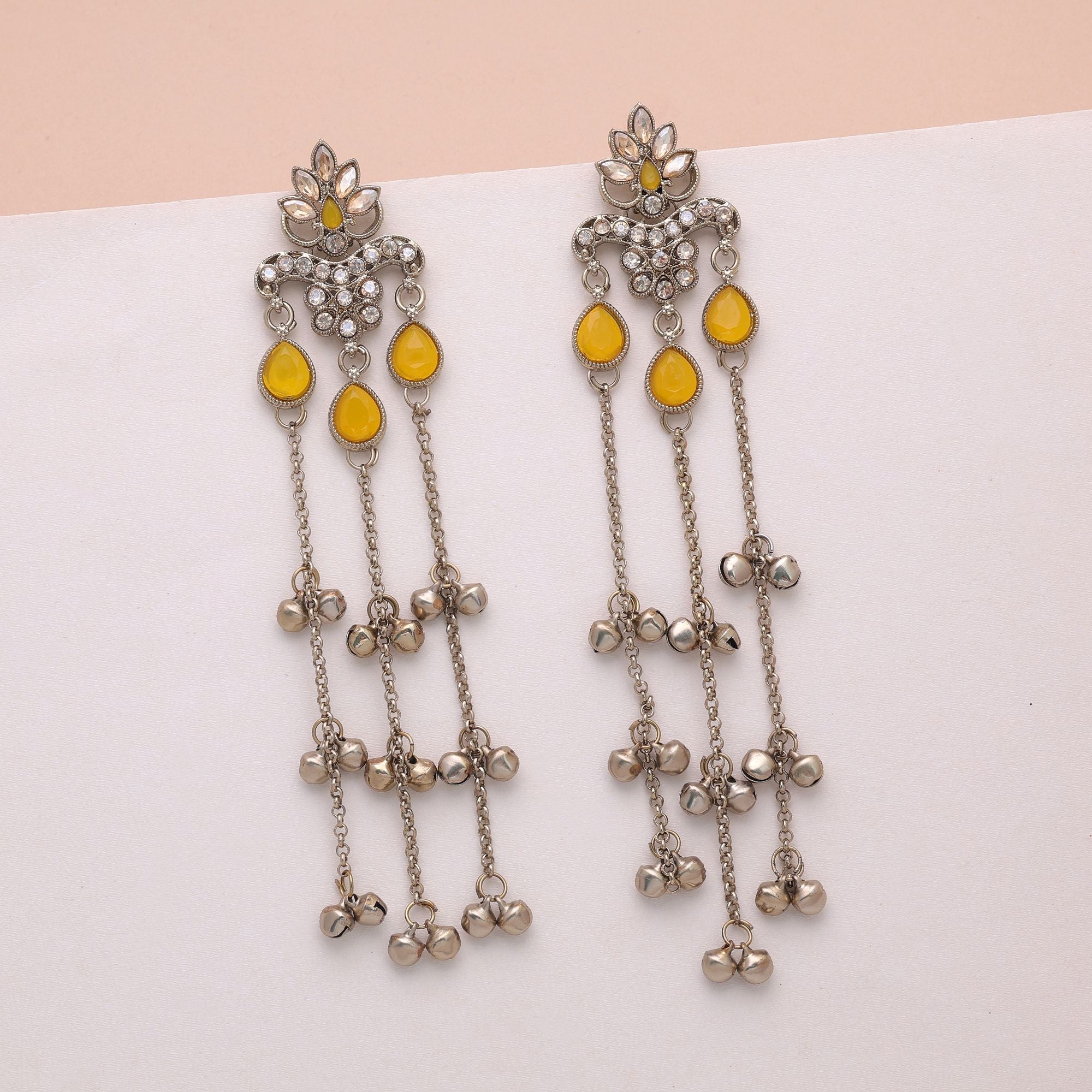 Yellow Color Long Kashmiri Earrings Ethnic Party Wear