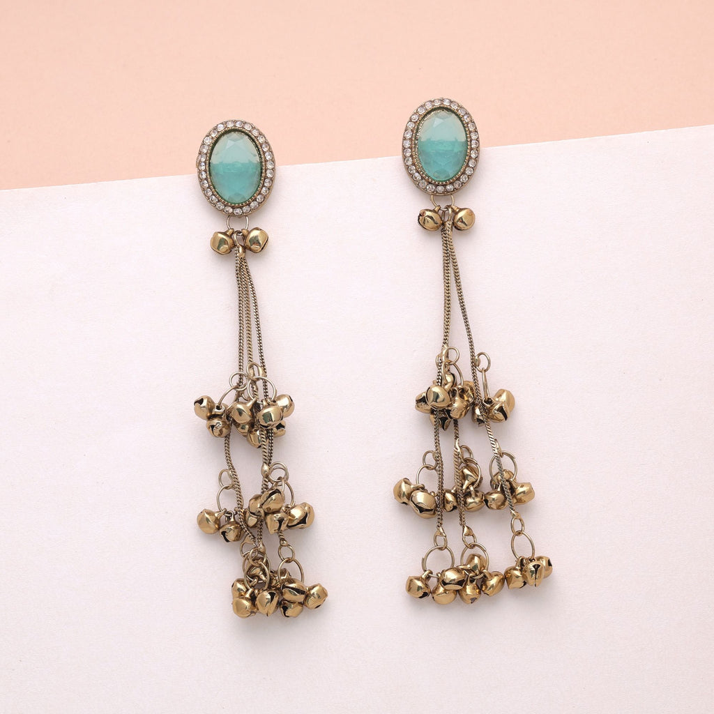Aqua Color Long Kashmiri Earrings Designer Fashion Style
