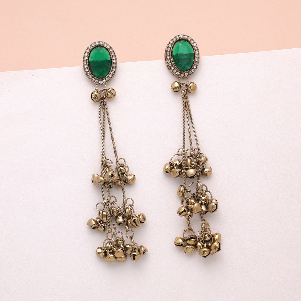 Green Color Long Kashmiri Earrings Traditional Jewelry Finish