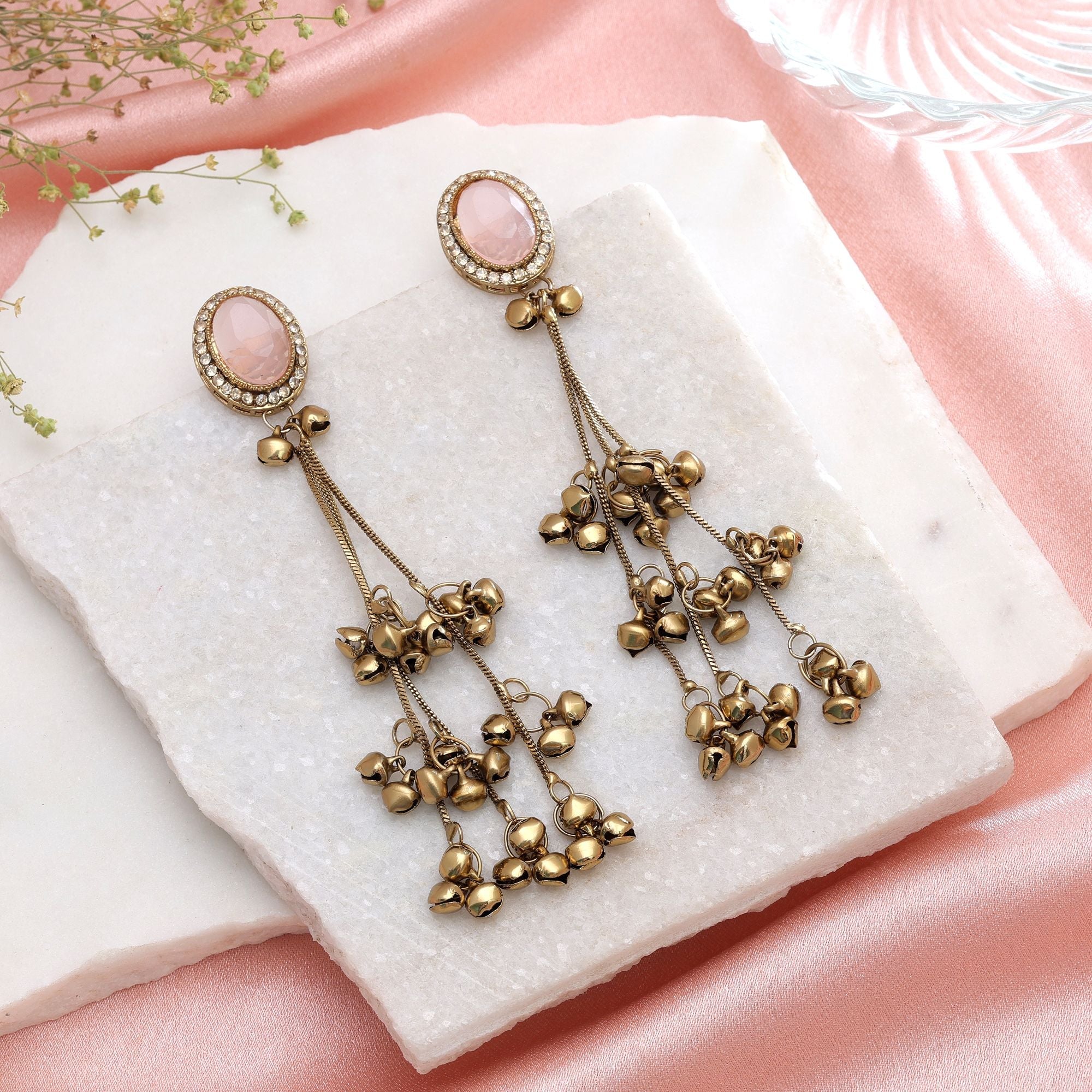 Light Pink Color Long Kashmiri Earrings Festive Fashion Wear