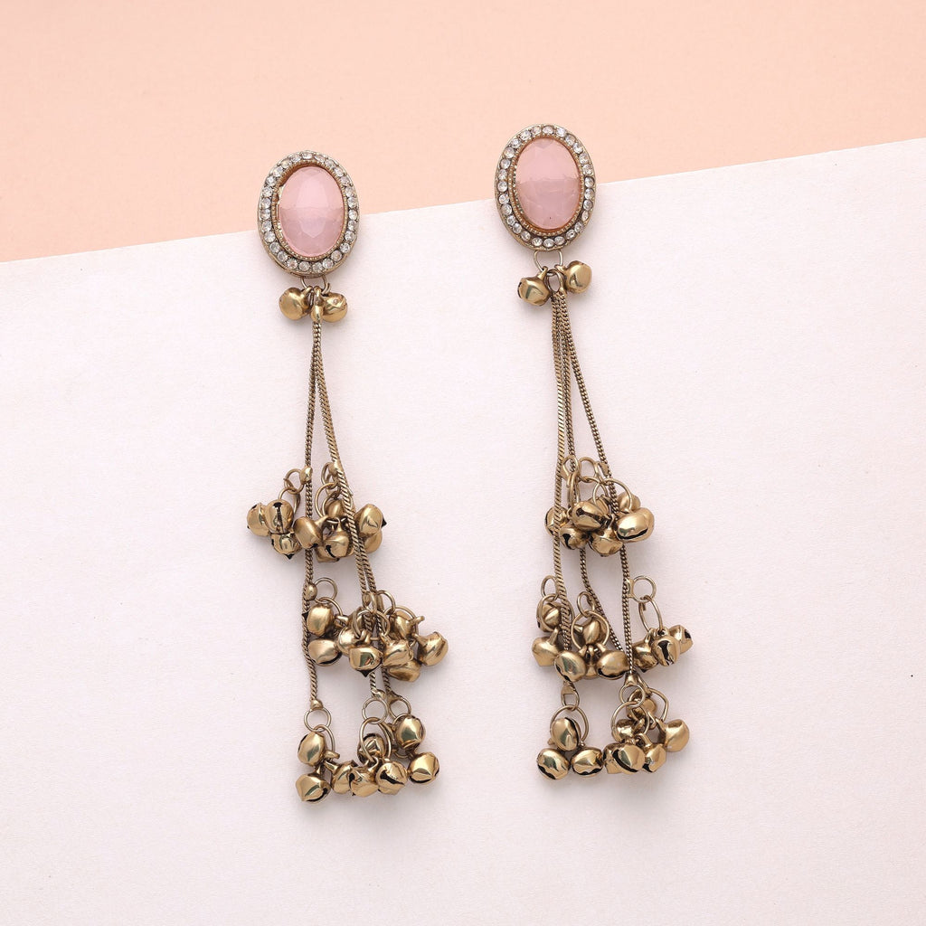 Light Pink Color Long Kashmiri Earrings Festive Fashion Wear