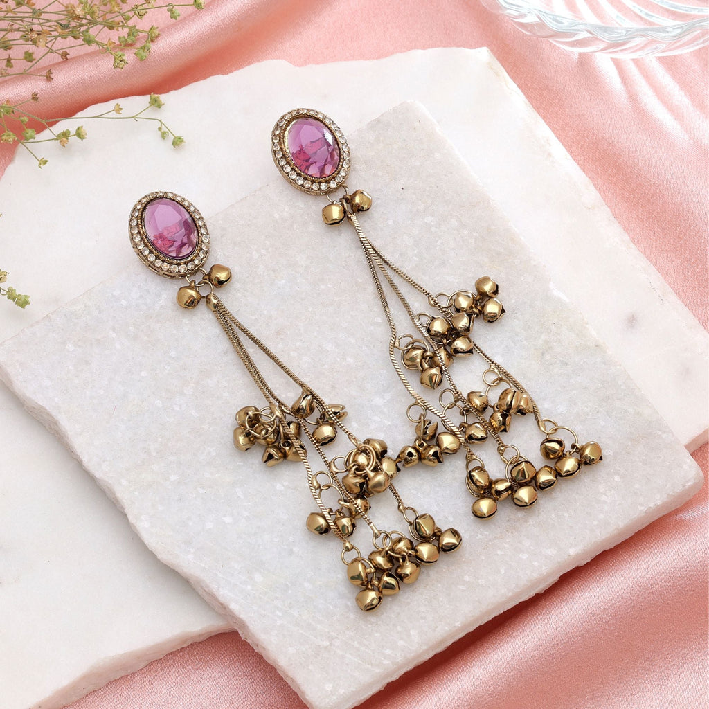 Purple Color Long Kashmiri Earrings Ethnic Designer Look
