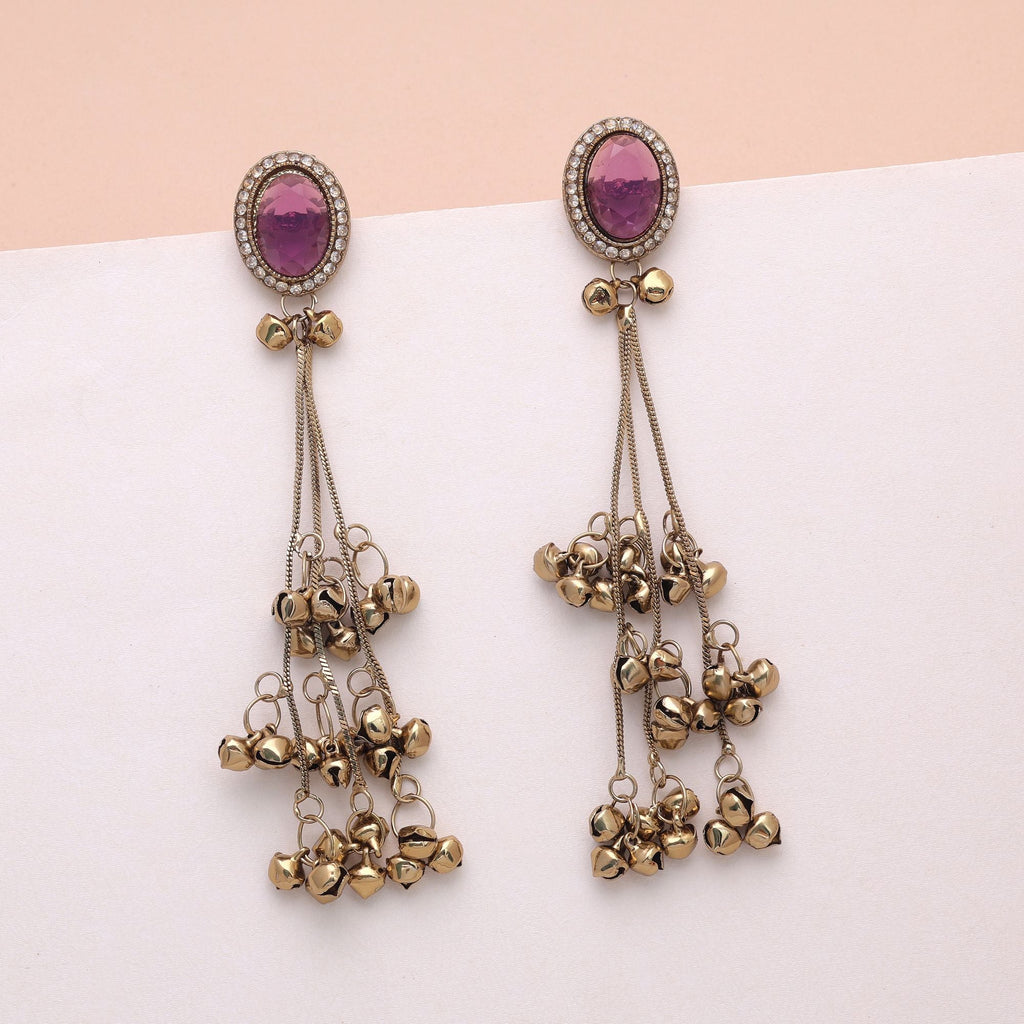 Purple Color Long Kashmiri Earrings Ethnic Designer Look