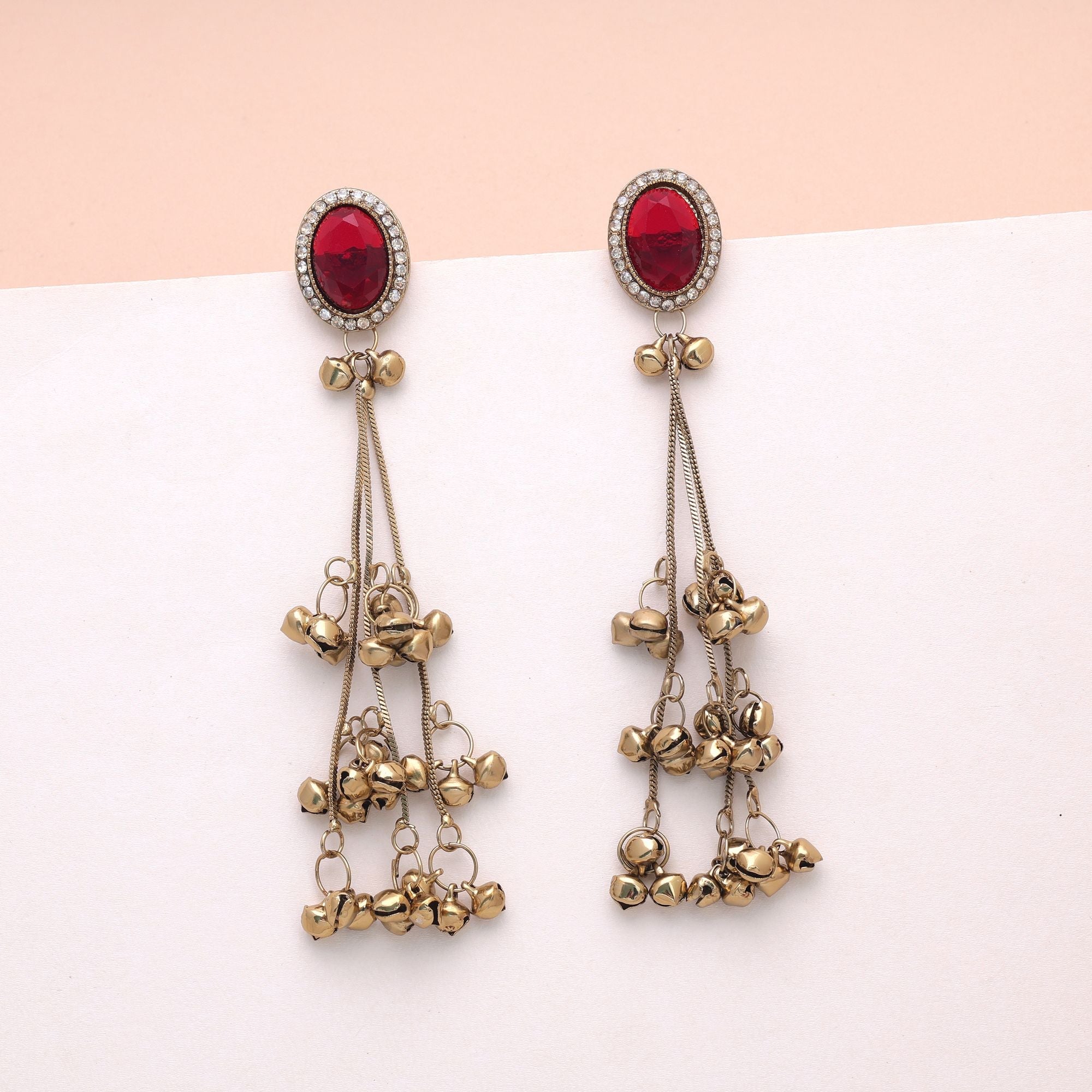 Red Color Long Kashmiri Earrings Traditional Jewelry Style