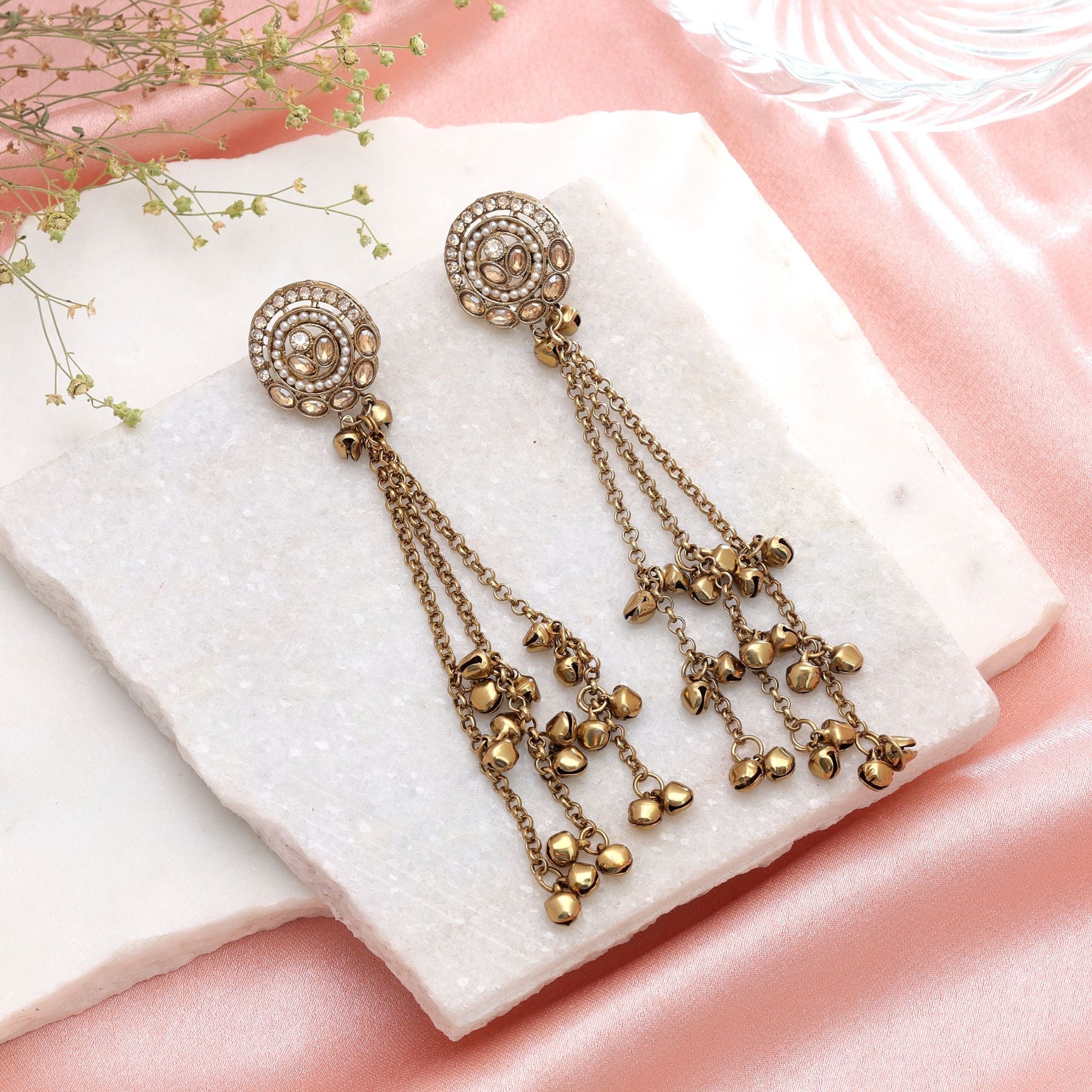 Gold Color Long Kashmiri Earrings Royal Ethnic Jewelry Style