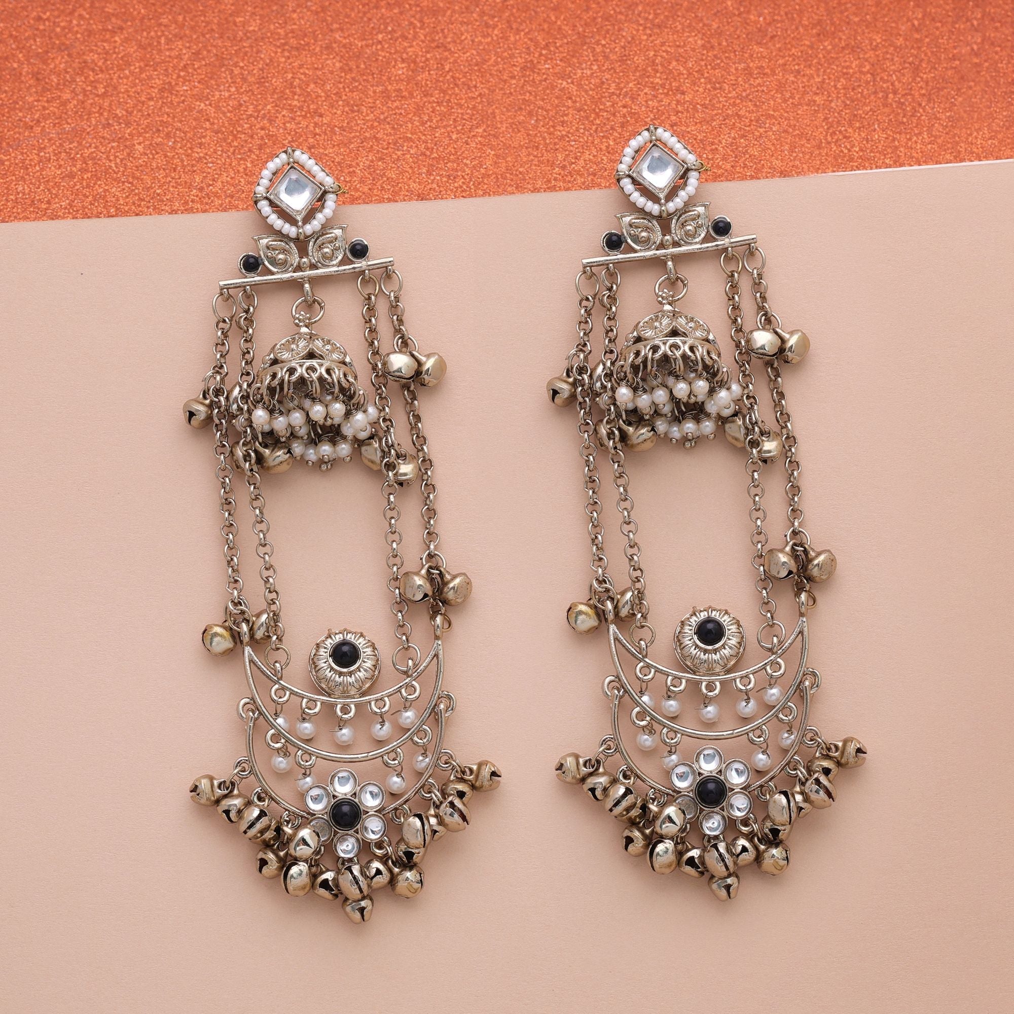 Black Color Long Kashmiri Earrings Ethnic Party Wear
