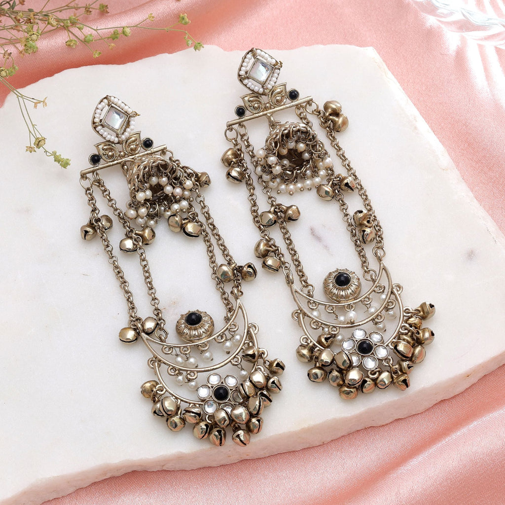 Black Color Long Kashmiri Earrings Ethnic Party Wear