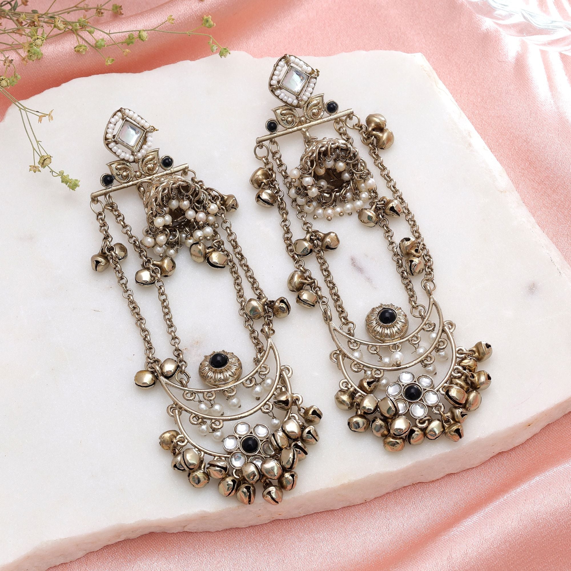 Black Color Long Kashmiri Earrings Ethnic Party Wear