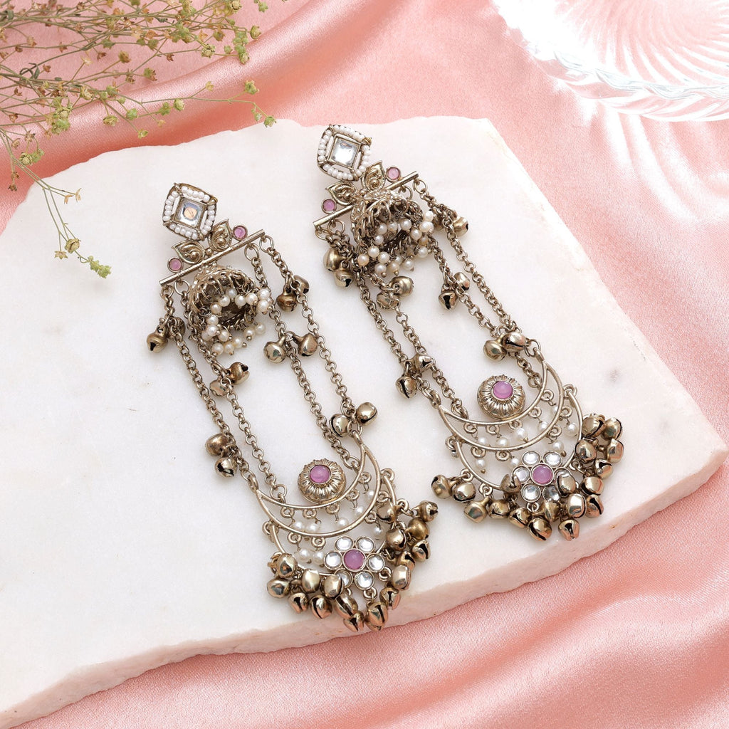 Light Pink Color Long Kashmiri Earrings Handmade Jewelry Style