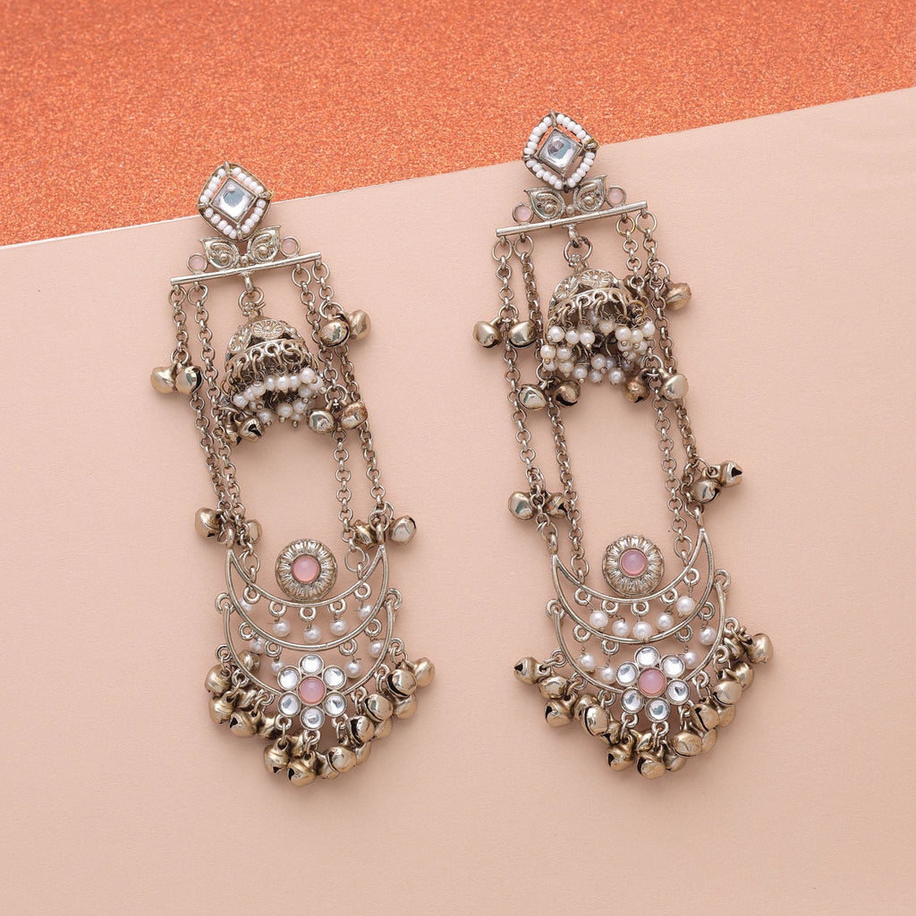 Light Pink Color Long Kashmiri Earrings Handmade Jewelry Style