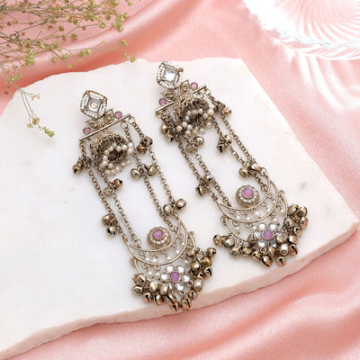 Light Pink Color Long Kashmiri Earrings Handmade Jewelry Style