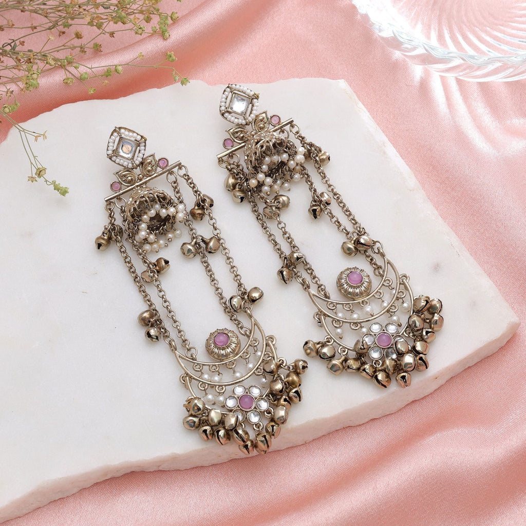 Lavender Color Long Kashmiri Earrings Designer Ethnic Style