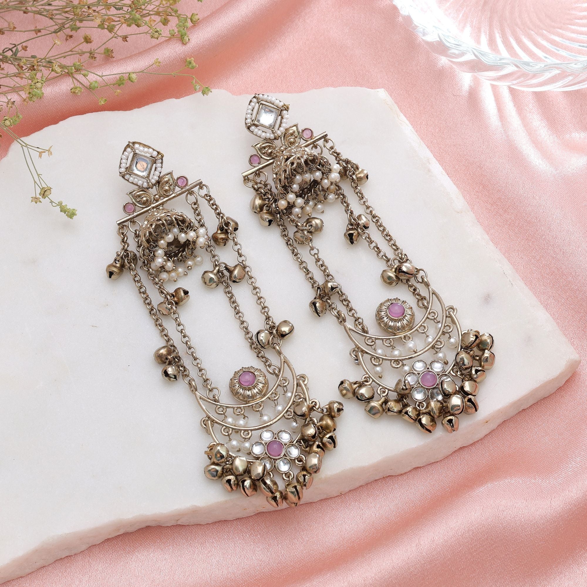 Lavender Color Long Kashmiri Earrings Designer Ethnic Style