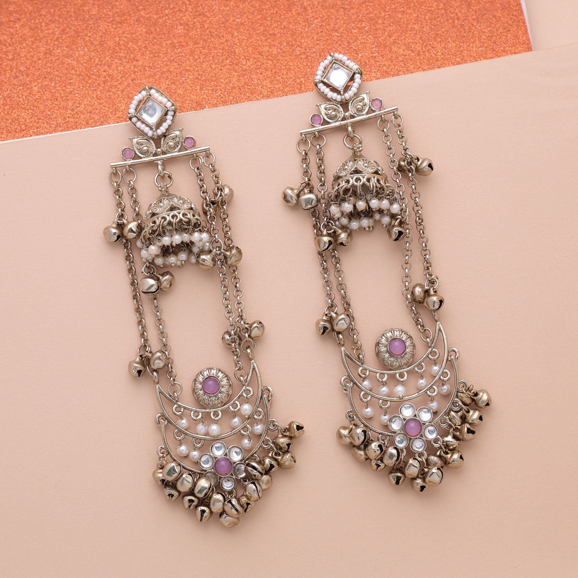 Lavender Color Long Kashmiri Earrings Designer Ethnic Style