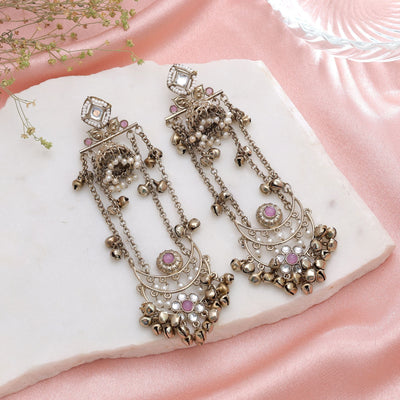 Lavender Color Long Kashmiri Earrings Designer Ethnic Style