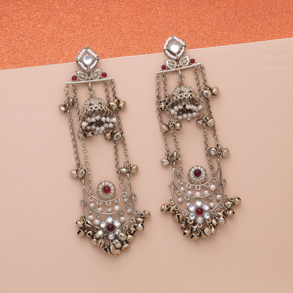 Maroon Color Long Kashmiri Earrings Designer Fashion Style
