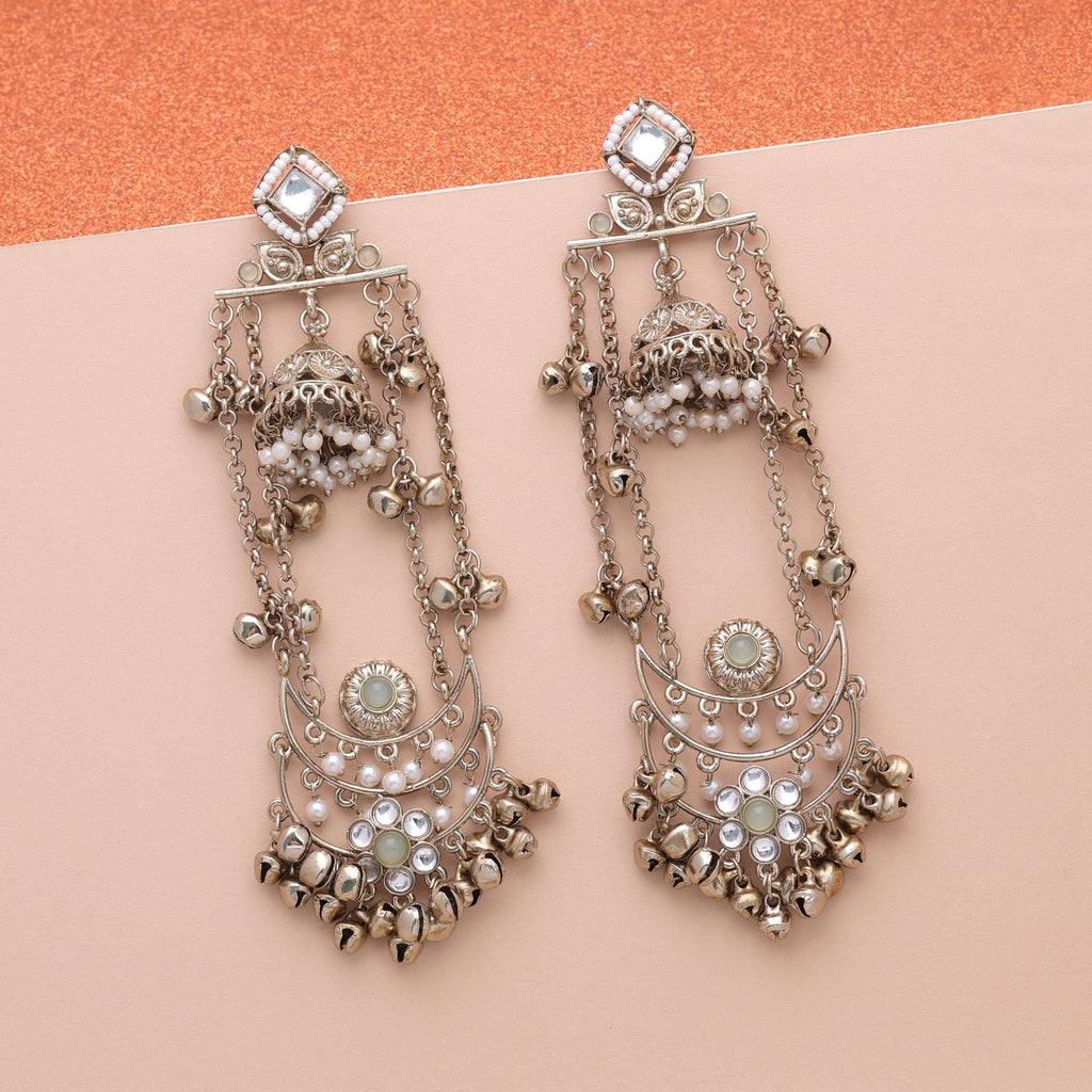Parrot Green Color Long Kashmiri Earrings Festive Ethnic Design
