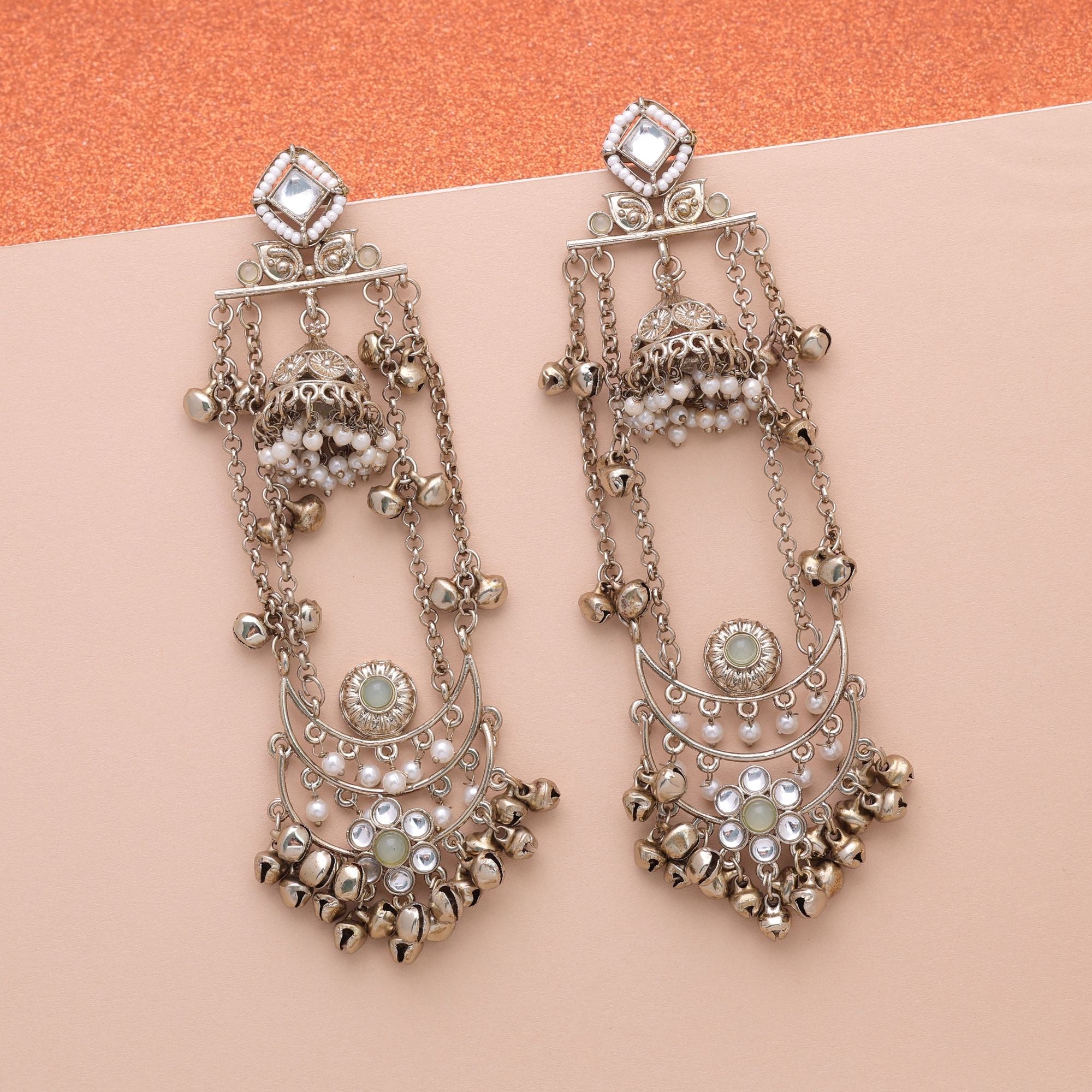 Parrot Green Color Long Kashmiri Earrings Festive Ethnic Design