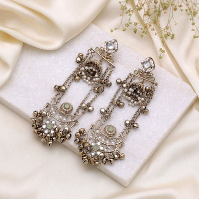 Parrot Green Color Long Kashmiri Earrings Festive Ethnic Design