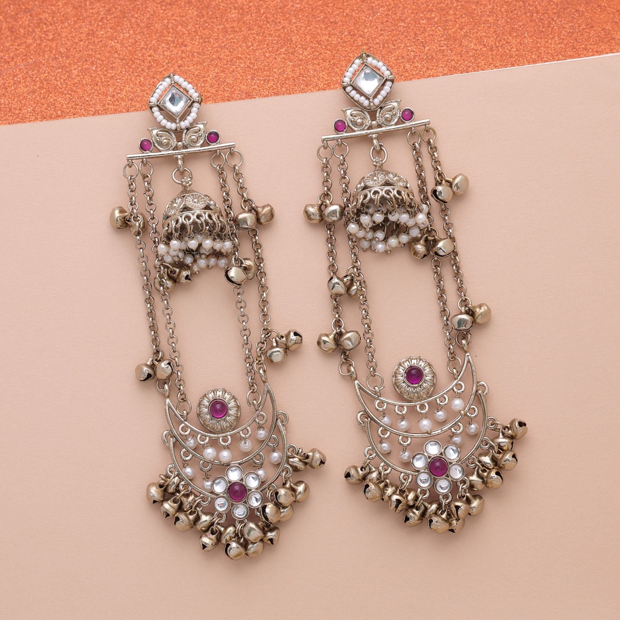 Purple Color Long Kashmiri Earrings Handmade Traditional Appeal