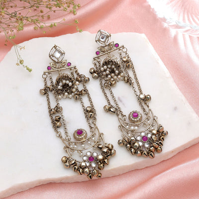 Purple Color Long Kashmiri Earrings Handmade Traditional Appeal