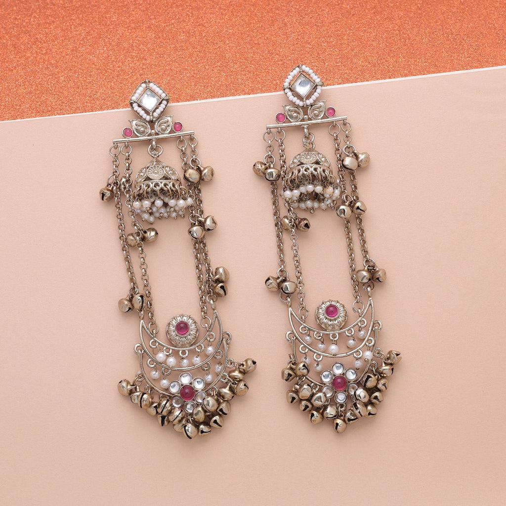 Red Color Long Kashmiri Earrings Traditional Fashion Design