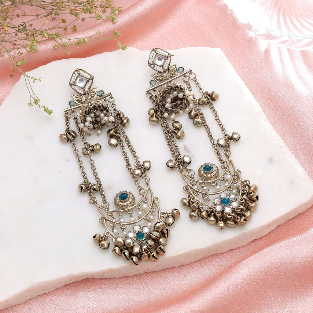Rama Green Color Long Kashmiri Earrings Handmade Jewelry Style