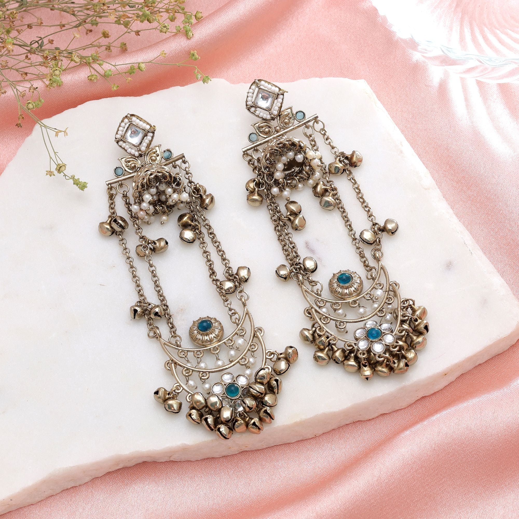 Rama Green Color Long Kashmiri Earrings Handmade Jewelry Style