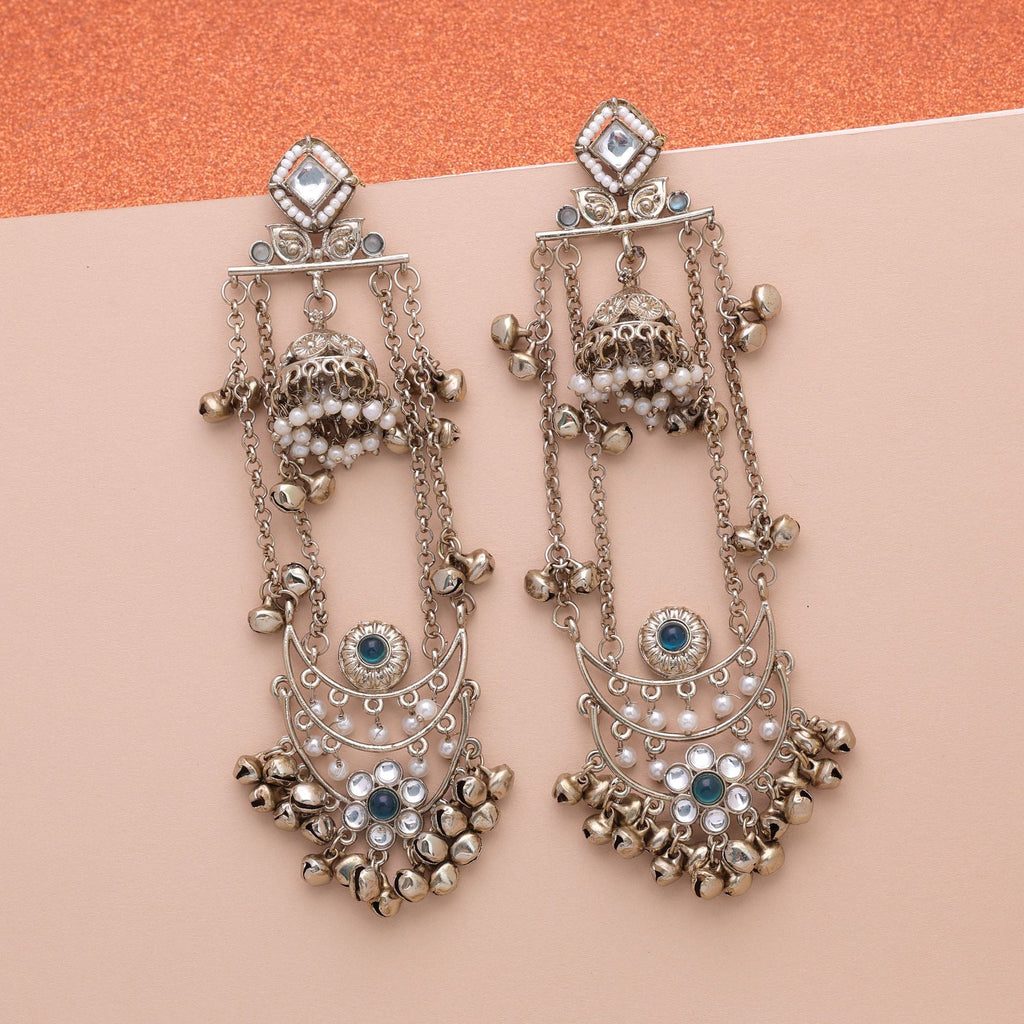 Rama Green Color Long Kashmiri Earrings Handmade Jewelry Style