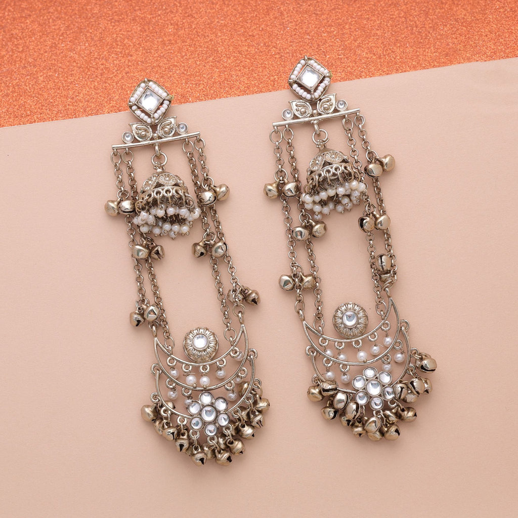 White Color Long Kashmiri Earrings Traditional Designer Style