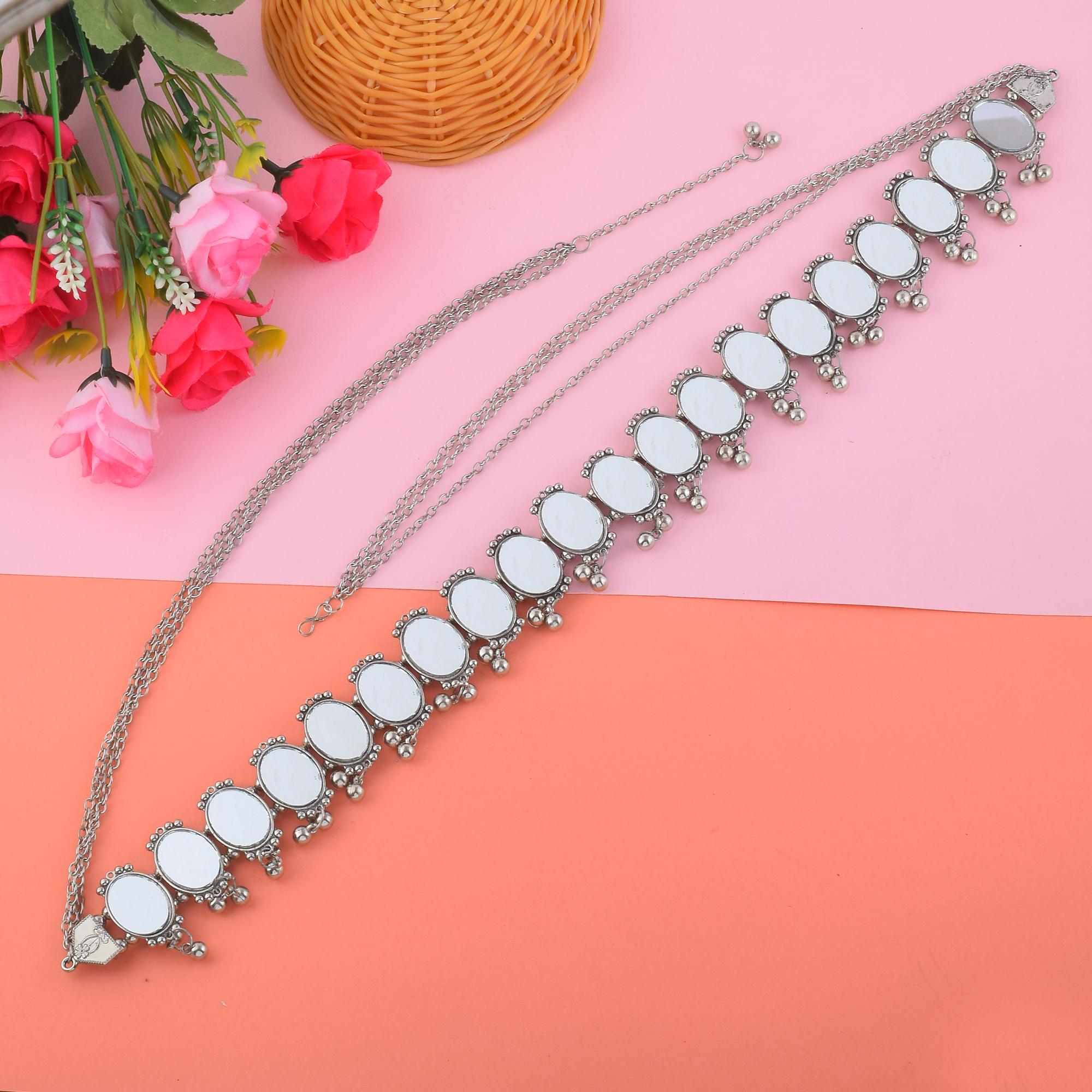 Silver Color Oxidised Kamarband With Coin Drop Detailing For Waist Styling