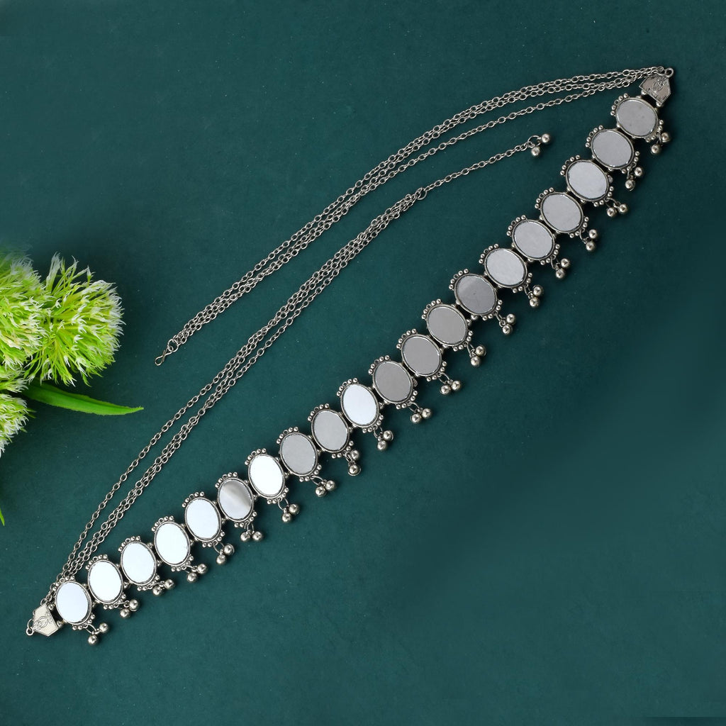 Silver Color Oxidised Kamarband With Coin Drop Detailing For Waist Styling