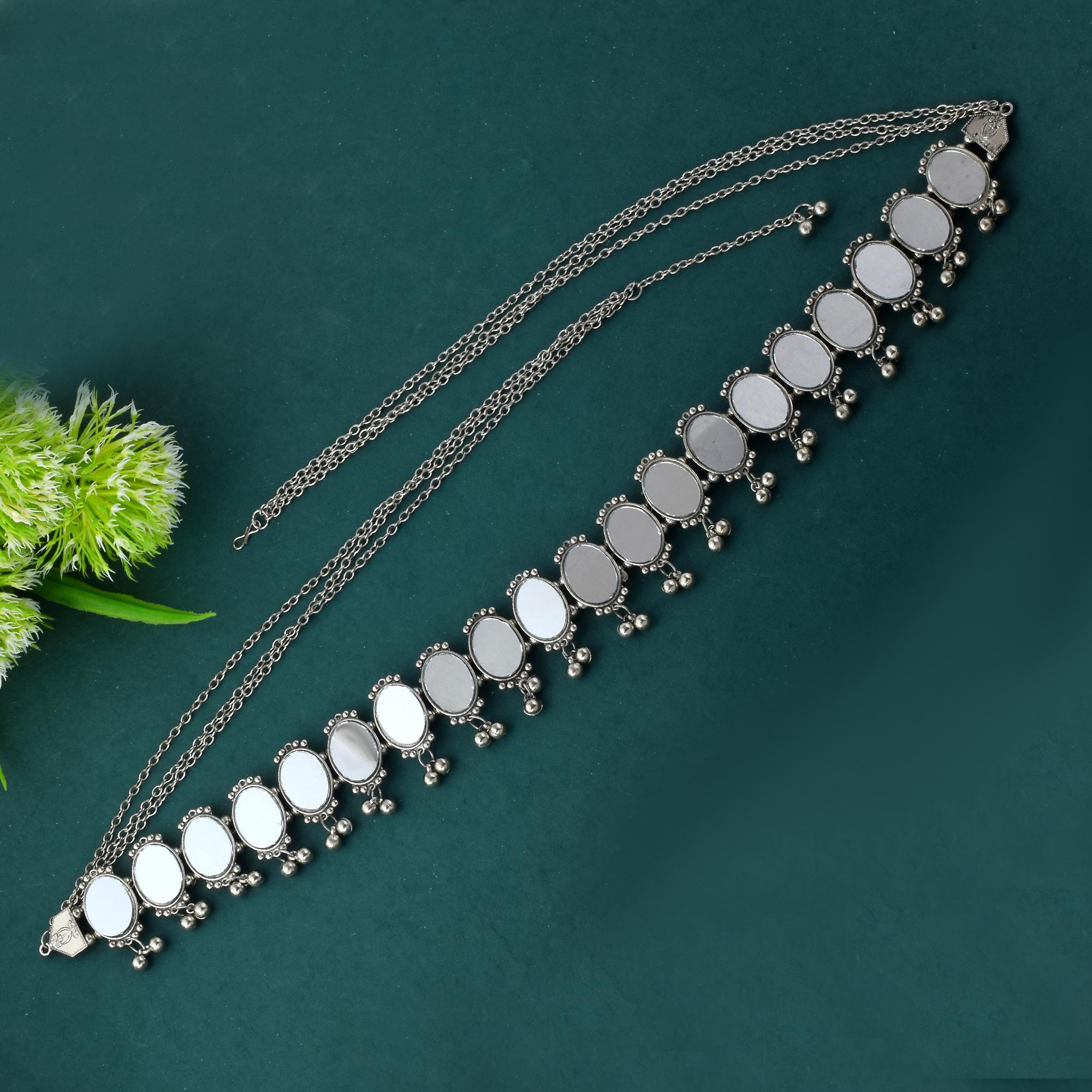Silver Color Oxidised Kamarband With Coin Drop Detailing For Waist Styling