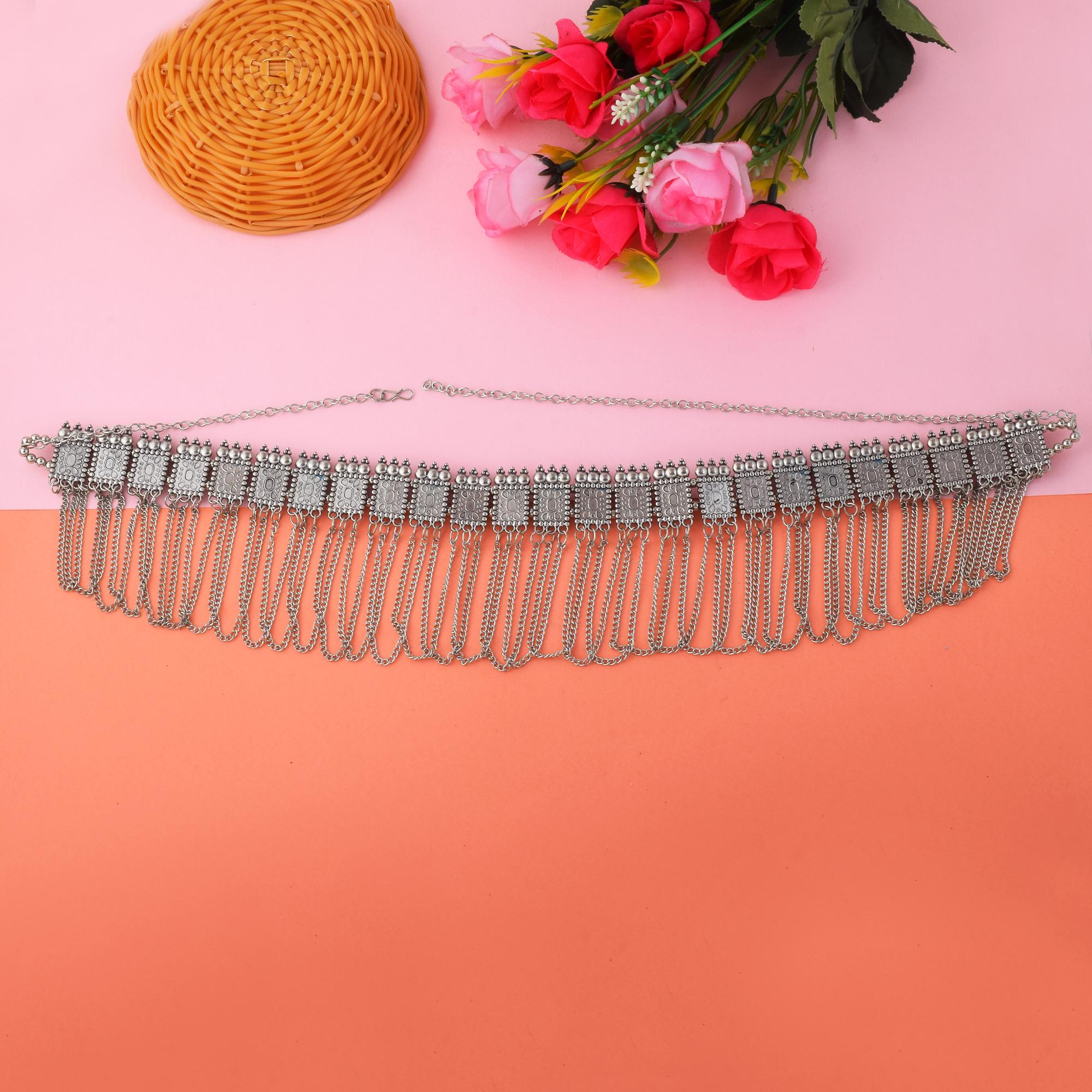 Heavy Design Silver Color Oxidised Kamarband For Bridal Waist Accessories