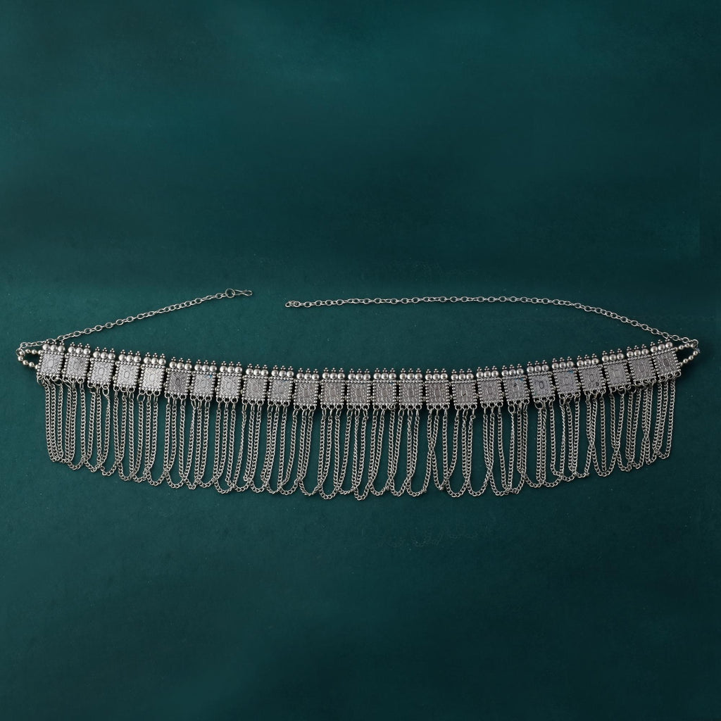 Heavy Design Silver Color Oxidised Kamarband For Bridal Waist Accessories