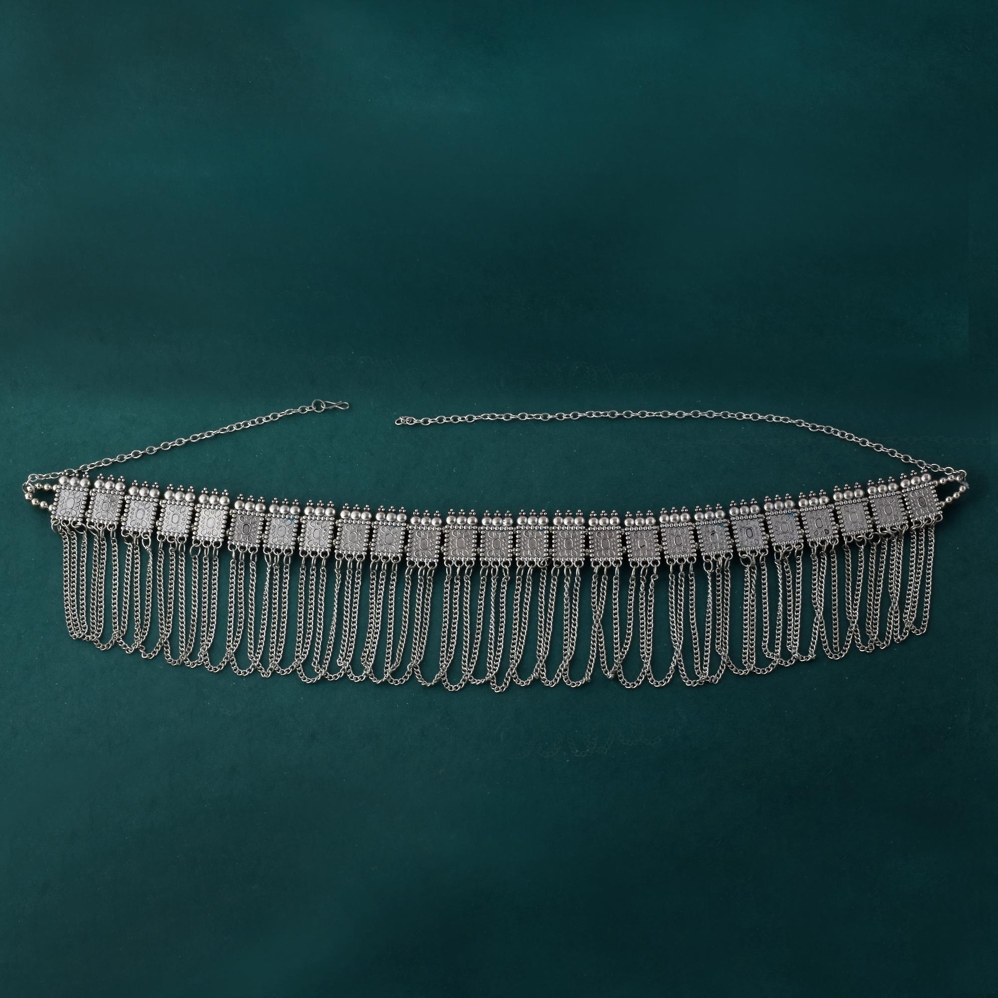 Heavy Design Silver Color Oxidised Kamarband For Bridal Waist Accessories