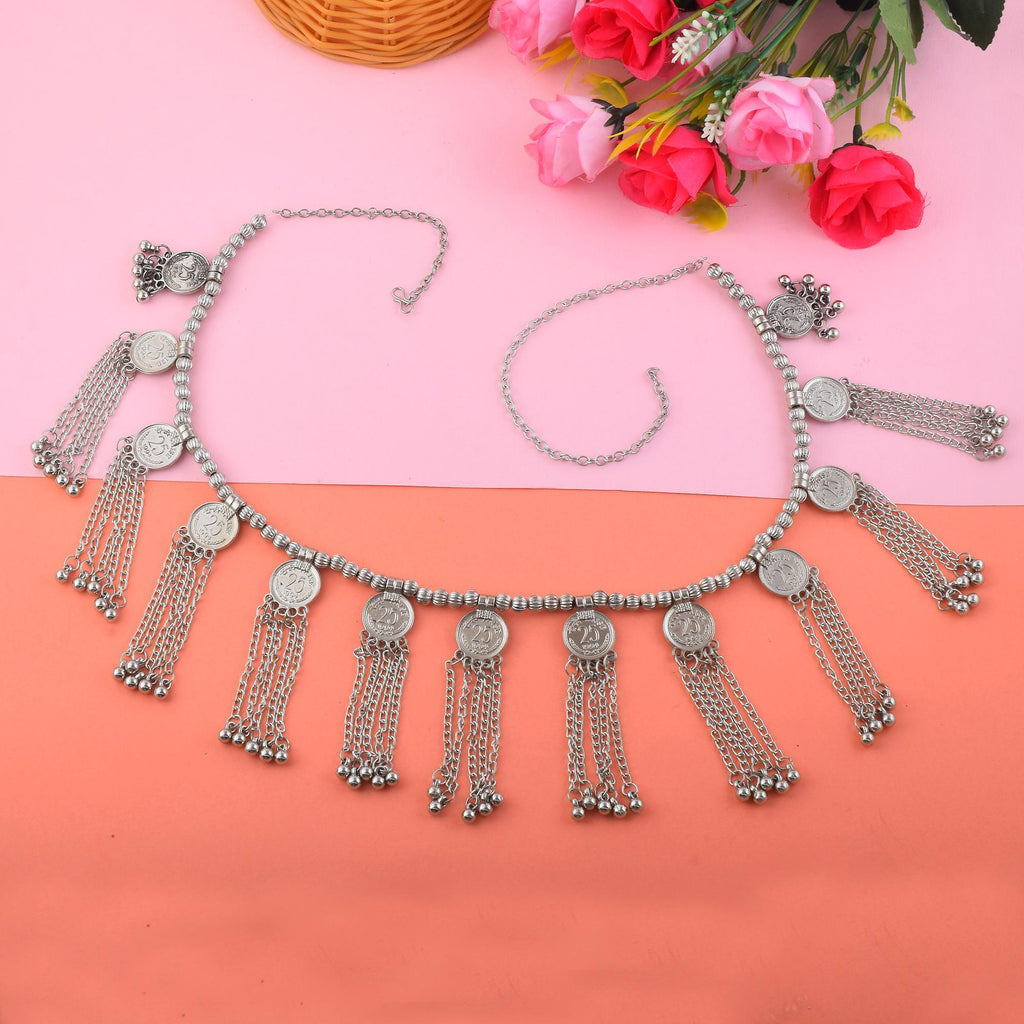 Vintage Silver Color Oxidised Kamarband With Tribal Charm And Tassels