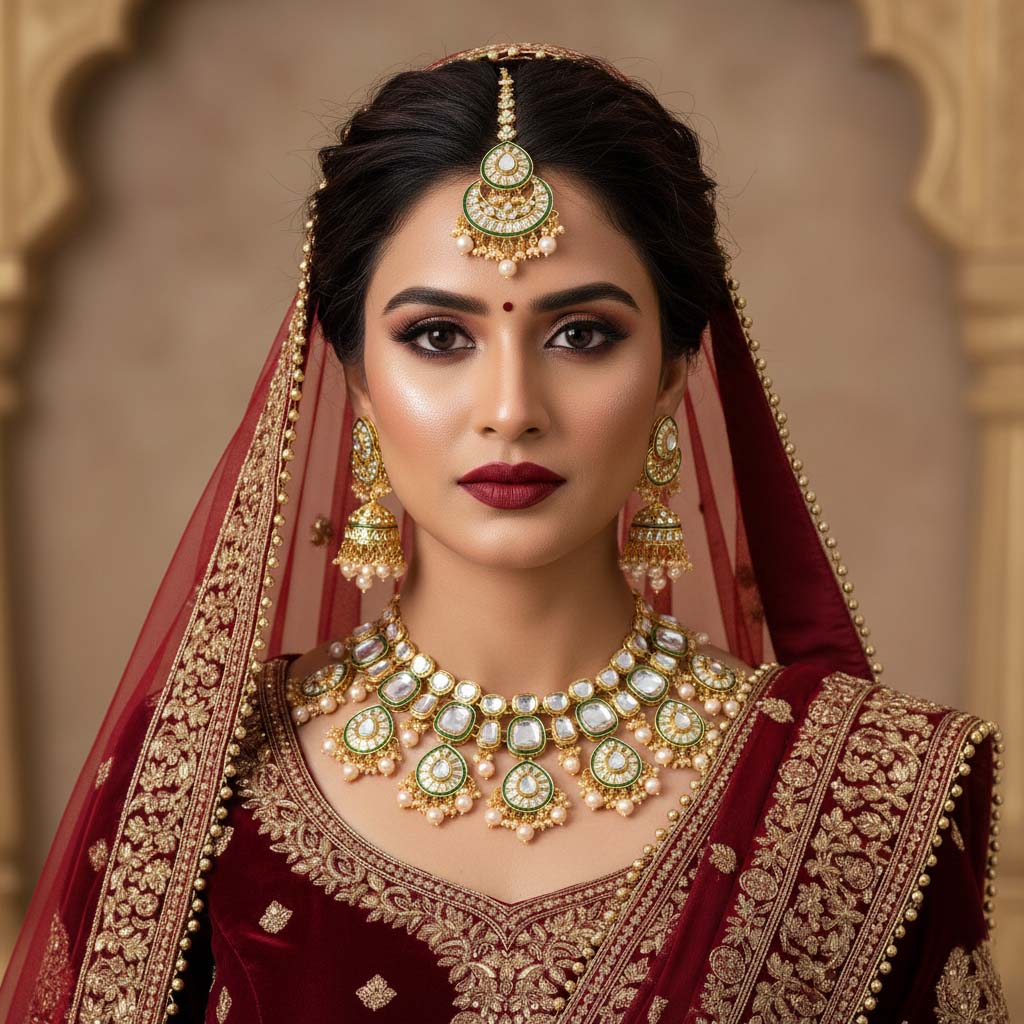 Designer Gold Color Kundan Necklace Set For Exclusive Bridal Look