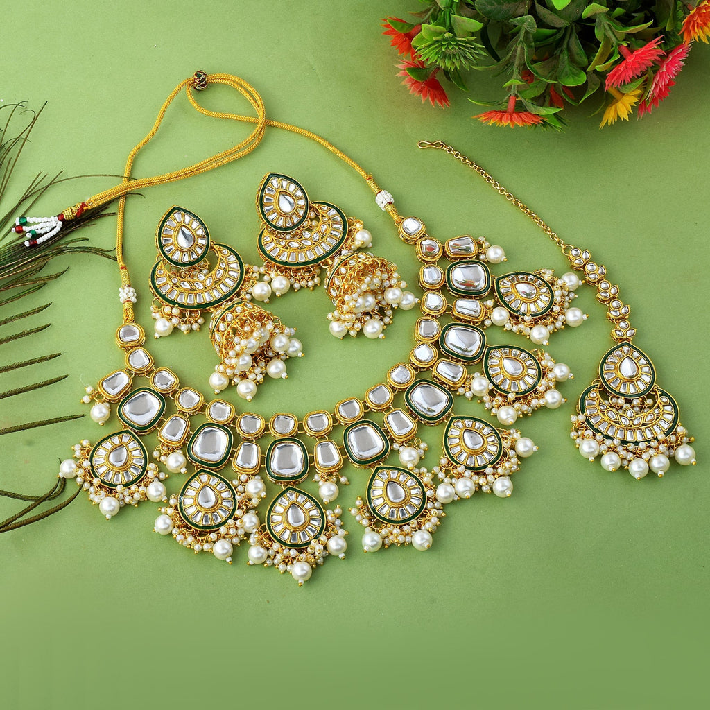 Pure White Color Kundan Necklace Set With Detailed Stone Craftwork