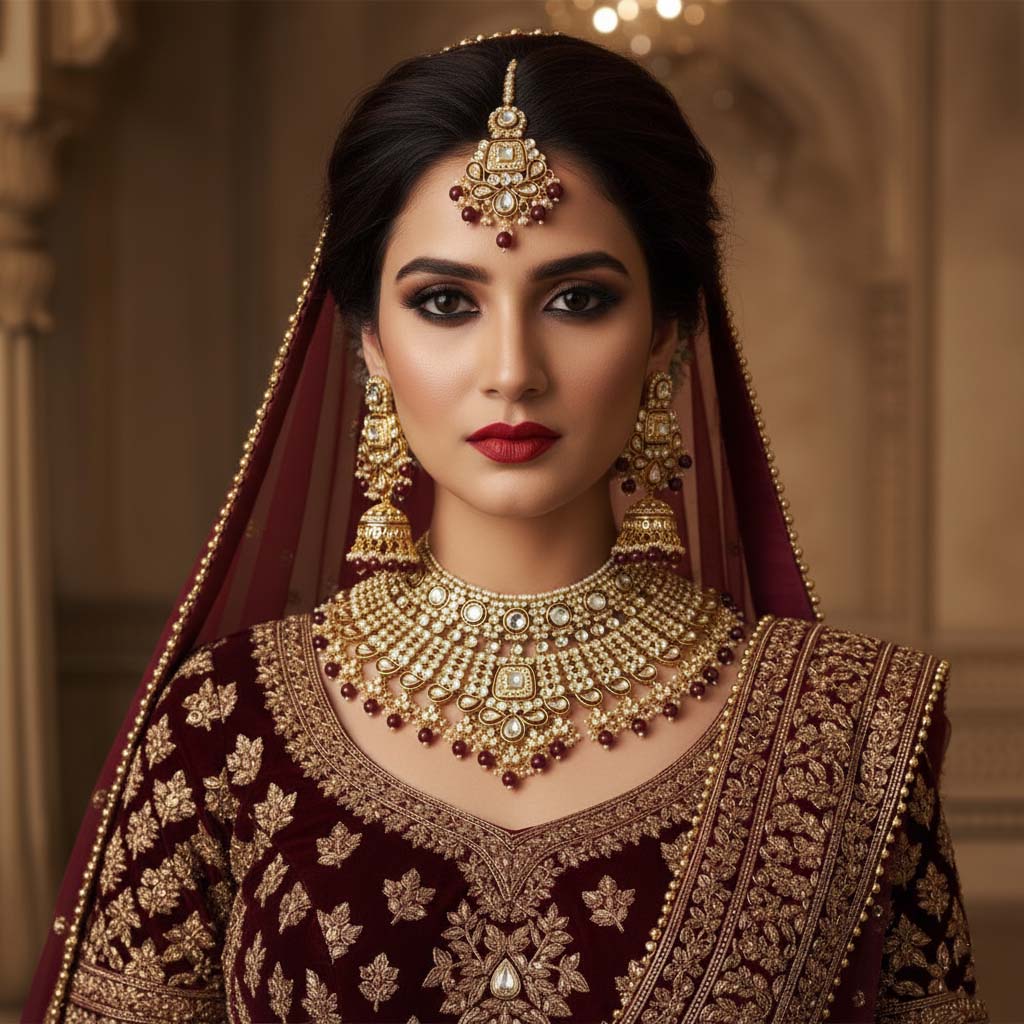 Premium Maroon Color Kundan Necklace Set For Elegant Occasions