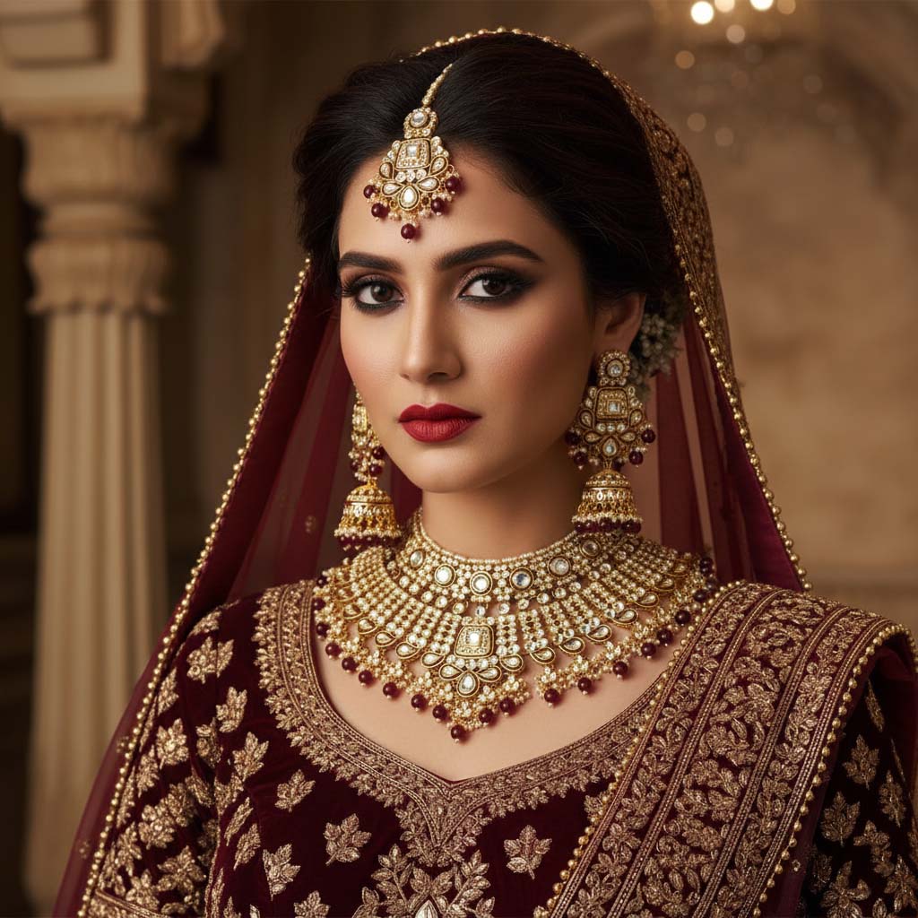 Premium Maroon Color Kundan Necklace Set For Elegant Occasions