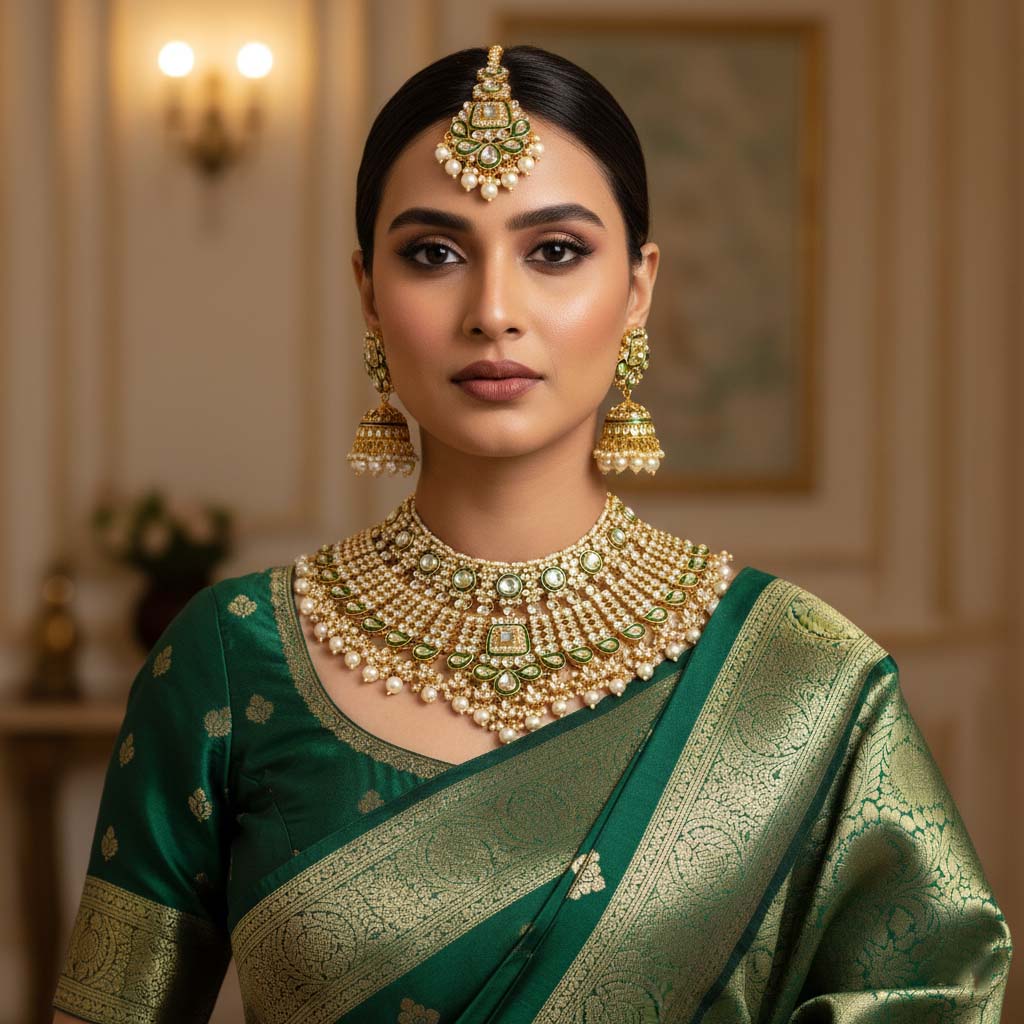 Handcrafted White Color Kundan Necklace Set With Classic Detailing