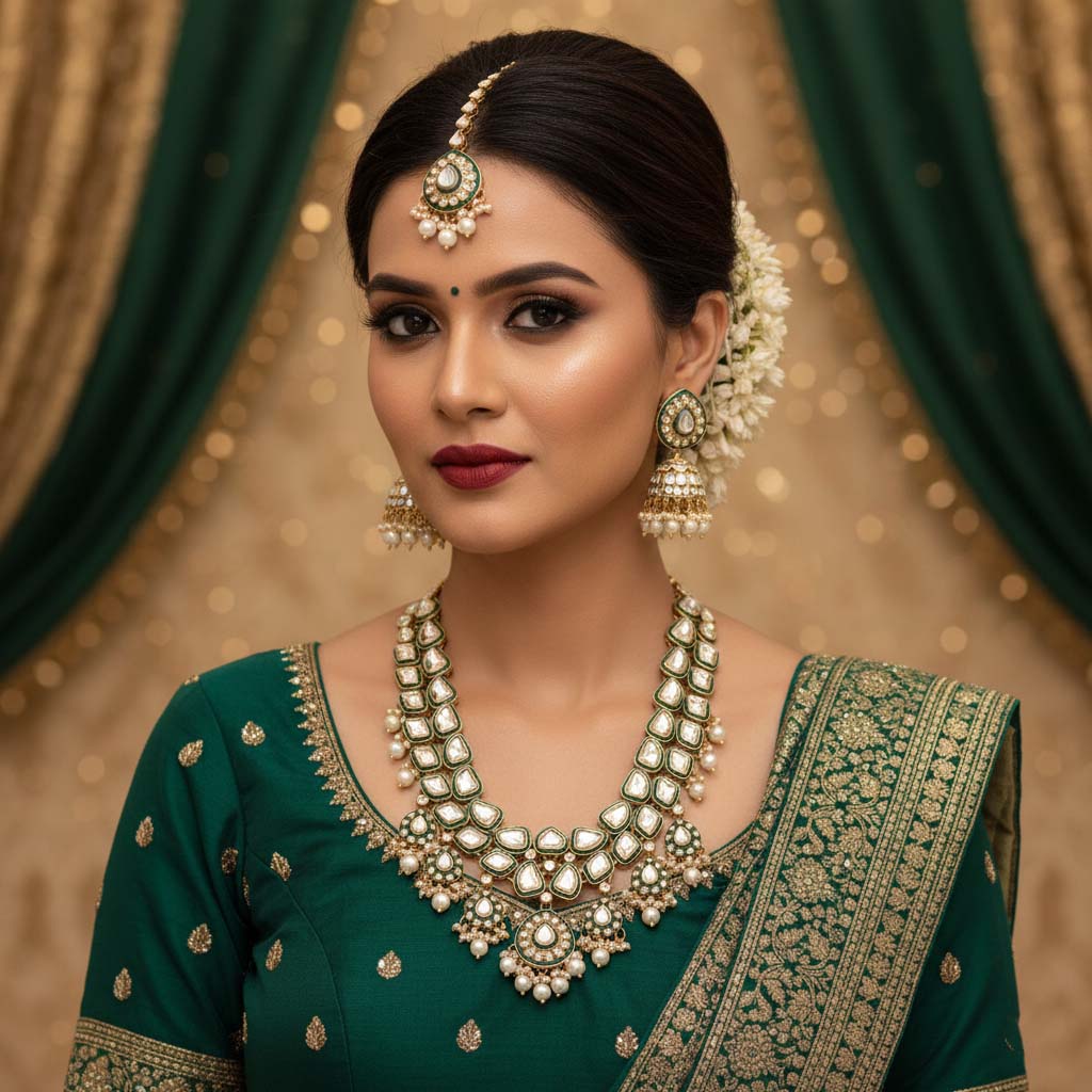 Ethnic White Color Kundan Necklace Set With Wedding Stone Details