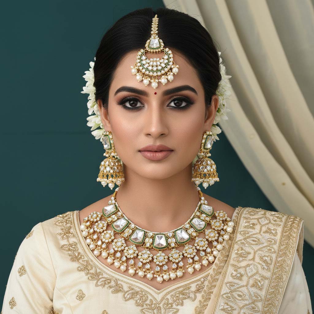 Luxurious White Color Kundan Necklace Set For Classic Bridal Looks